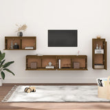 TV Cabinets 4 pcs Honey Brown Solid Wood Pine - Side View