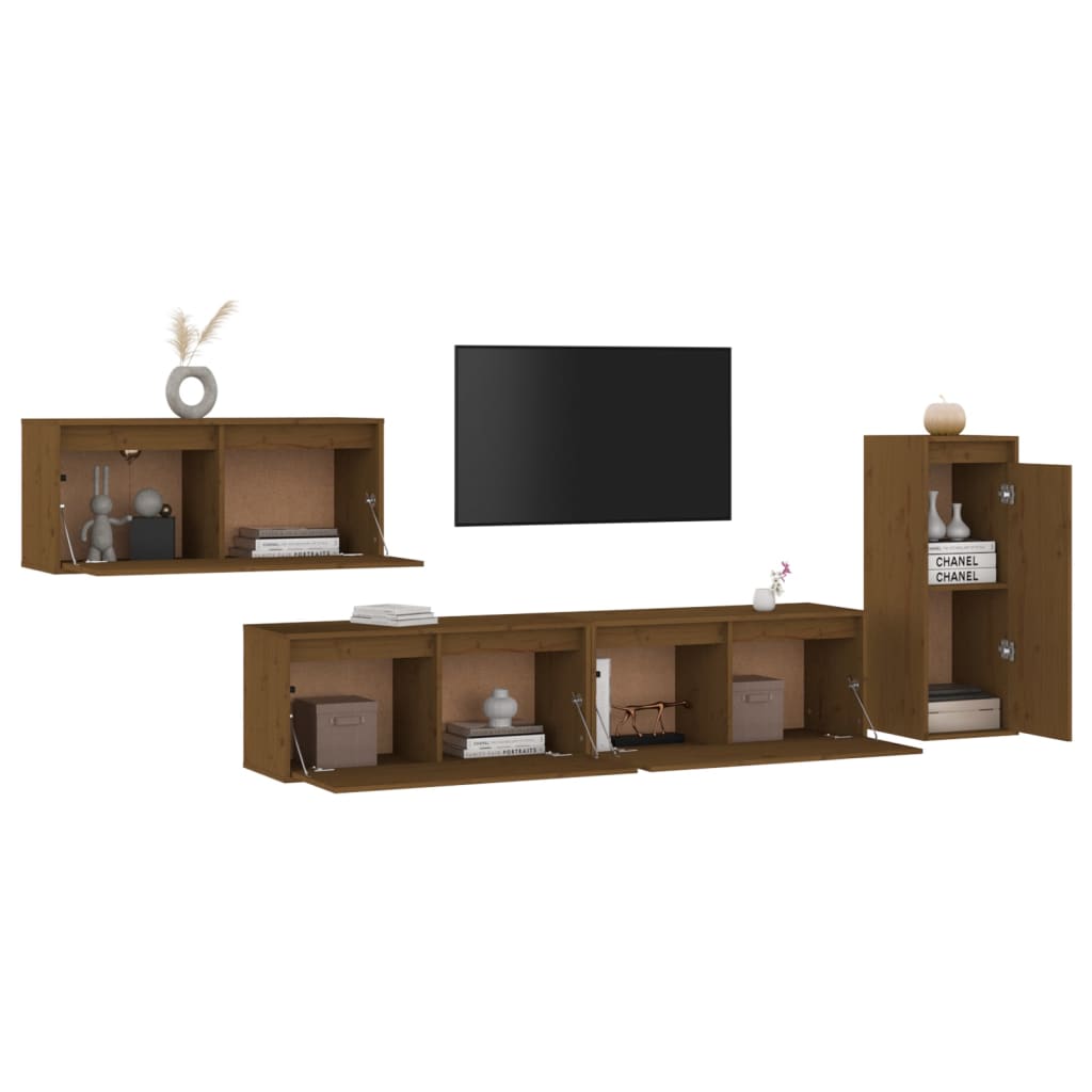 TV Cabinets 4 pcs Honey Brown Solid Wood Pine