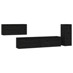 4 Piece TV Cabinet Set Black Solid Wood Pine