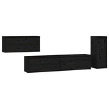 TV Cabinets 4 pcs Black Solid Wood Pine - Front View