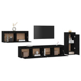 TV Cabinets 4 pcs Black Solid Wood Pine