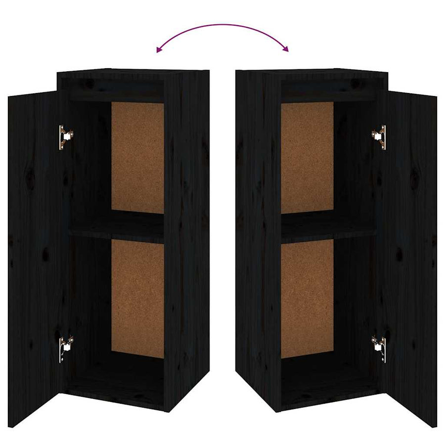 4 Piece TV Cabinet Set Black Solid Wood Pine