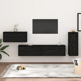 TV Cabinets 4 pcs Black Solid Wood Pine