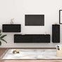 4 Piece TV Cabinet Set Black Solid Wood Pine