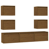 7 Piece TV Cabinet Set Honey Brown Solid Wood Pine - Front View