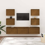 7 Piece TV Cabinet Set Honey Brown Solid Wood Pine