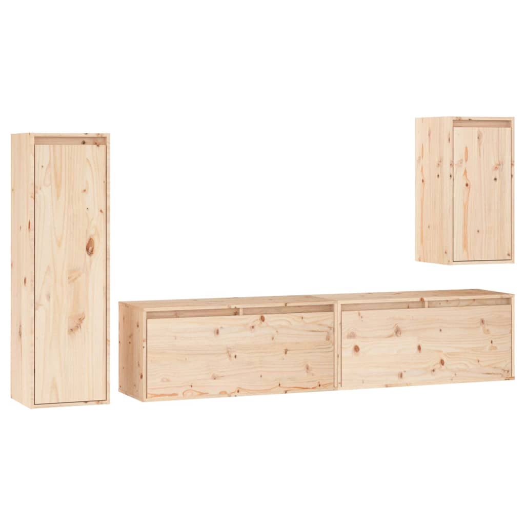 4 Piece TV Cabinet Set Solid Wood Pine