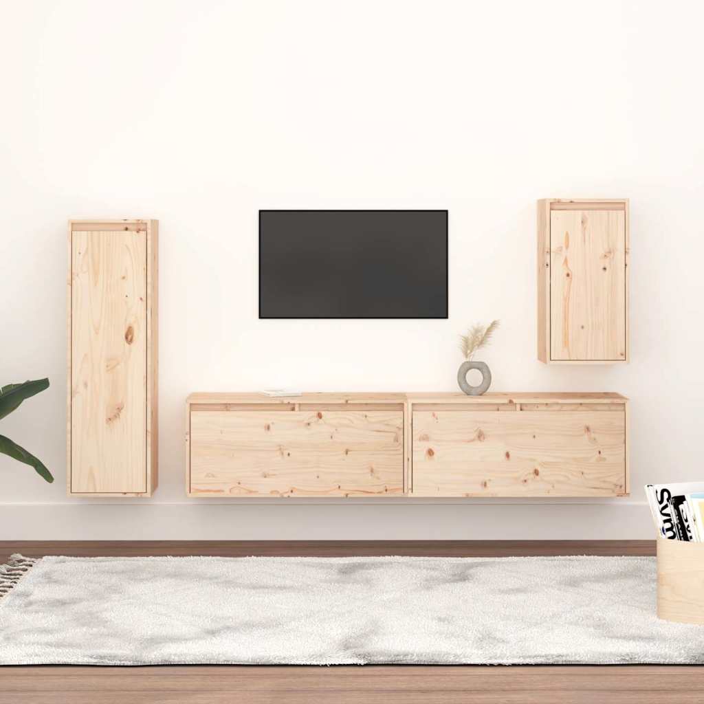 4 Piece TV Cabinet Set Solid Wood Pine