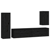 TV Cabinets 4 pcs Black Solid Wood Pine - Front View
