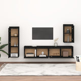 TV Cabinets 4 pcs Black Solid Wood Pine