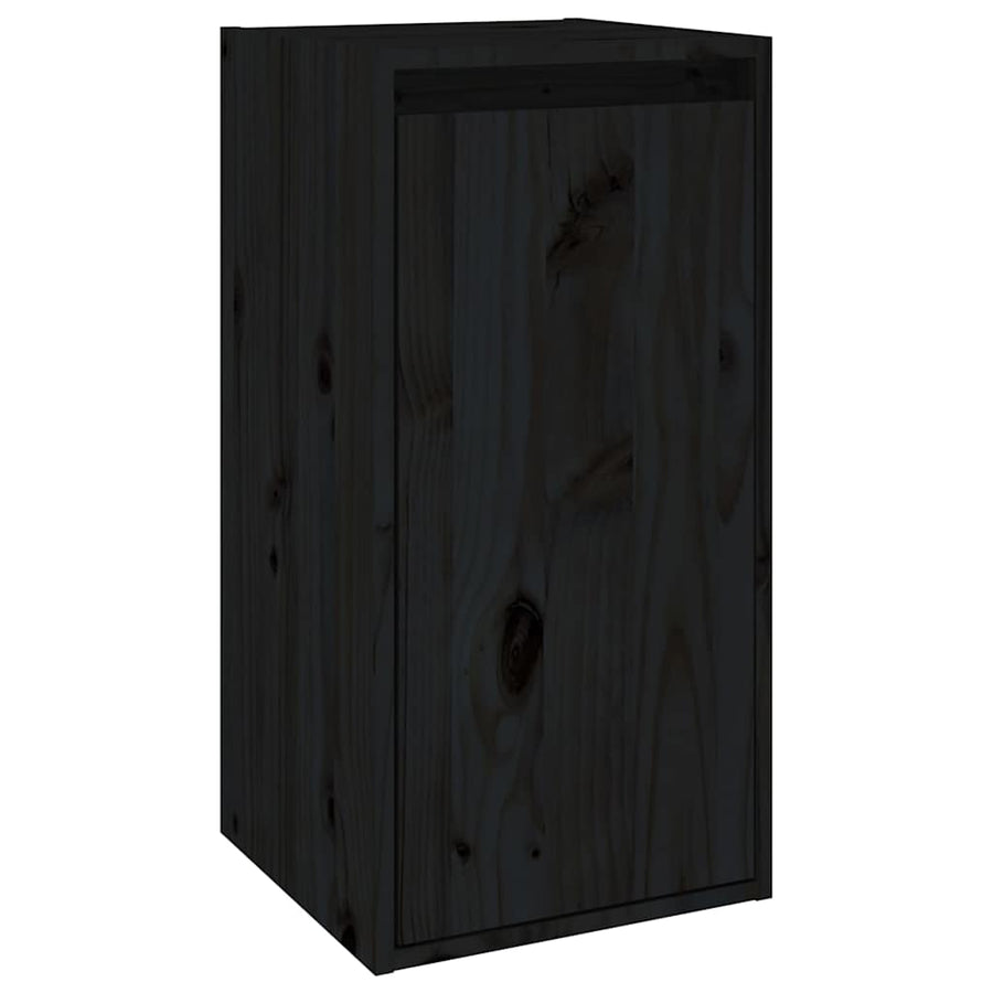 4 Piece TV Cabinet Set Black Solid Wood Pine
