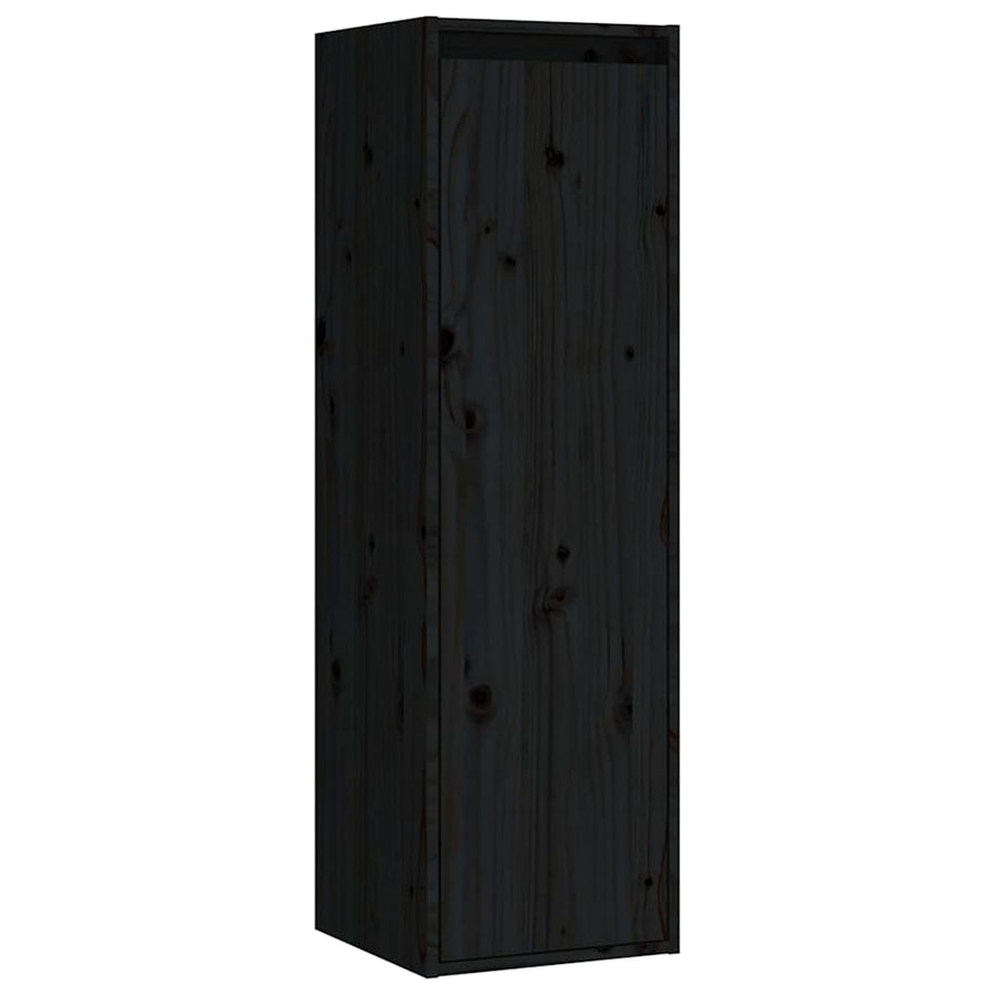 4 Piece TV Cabinet Set Black Solid Wood Pine