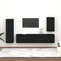 4 Piece TV Cabinet Set Black Solid Wood Pine