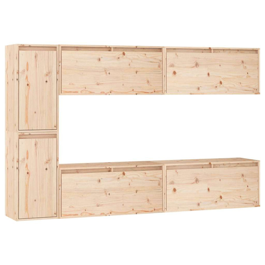 6 Piece TV Cabinet Set Solid Wood Pine