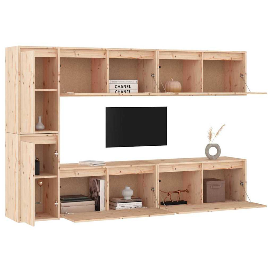 6 Piece TV Cabinet Set Solid Wood Pine