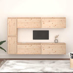 6 Piece TV Cabinet Set Solid Wood Pine