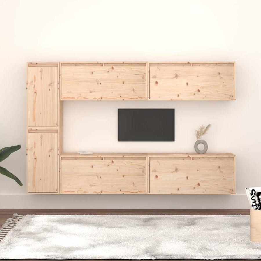 6 Piece TV Cabinet Set Solid Wood Pine