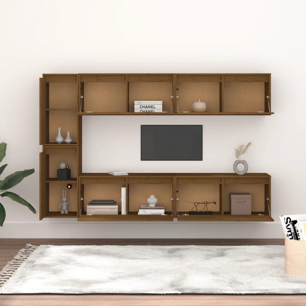 TV Cabinets 6 pcs Honey Brown Solid Wood Pine