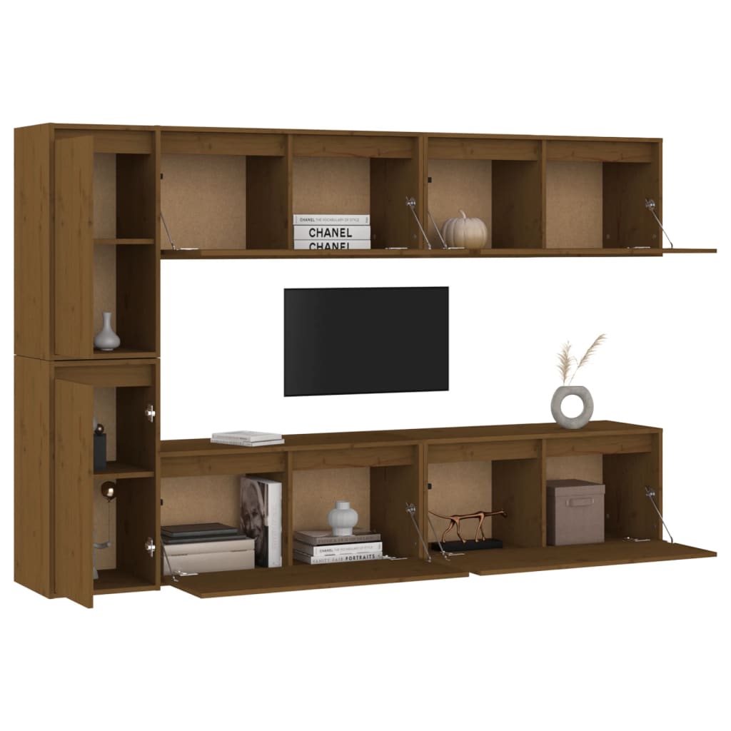 TV Cabinets 6 pcs Honey Brown Solid Wood Pine
