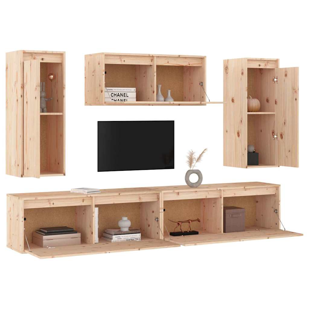 5 Piece TV Cabinet Set Solid Wood Pine