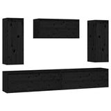5 Piece TV Cabinet Set Black Solid Wood Pine - Front View