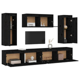5 Piece TV Cabinet Set Black Solid Wood Pine