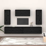 5 Piece TV Cabinet Set Black Solid Wood Pine