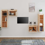 4 Piece TV Cabinet Set Solid Wood Pine