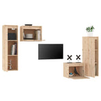 4 Piece TV Cabinet Set Solid Wood Pine