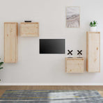 4 Piece TV Cabinet Set Solid Wood Pine