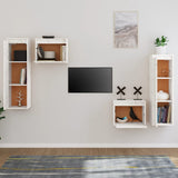 TV Cabinets 4 pcs White Solid Wood Pine - Side View