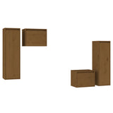 TV Cabinets 4 pcs Honey Brown Solid Wood Pine - Front View