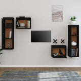 TV Cabinets 4 pcs Black Solid Wood Pine - Side View