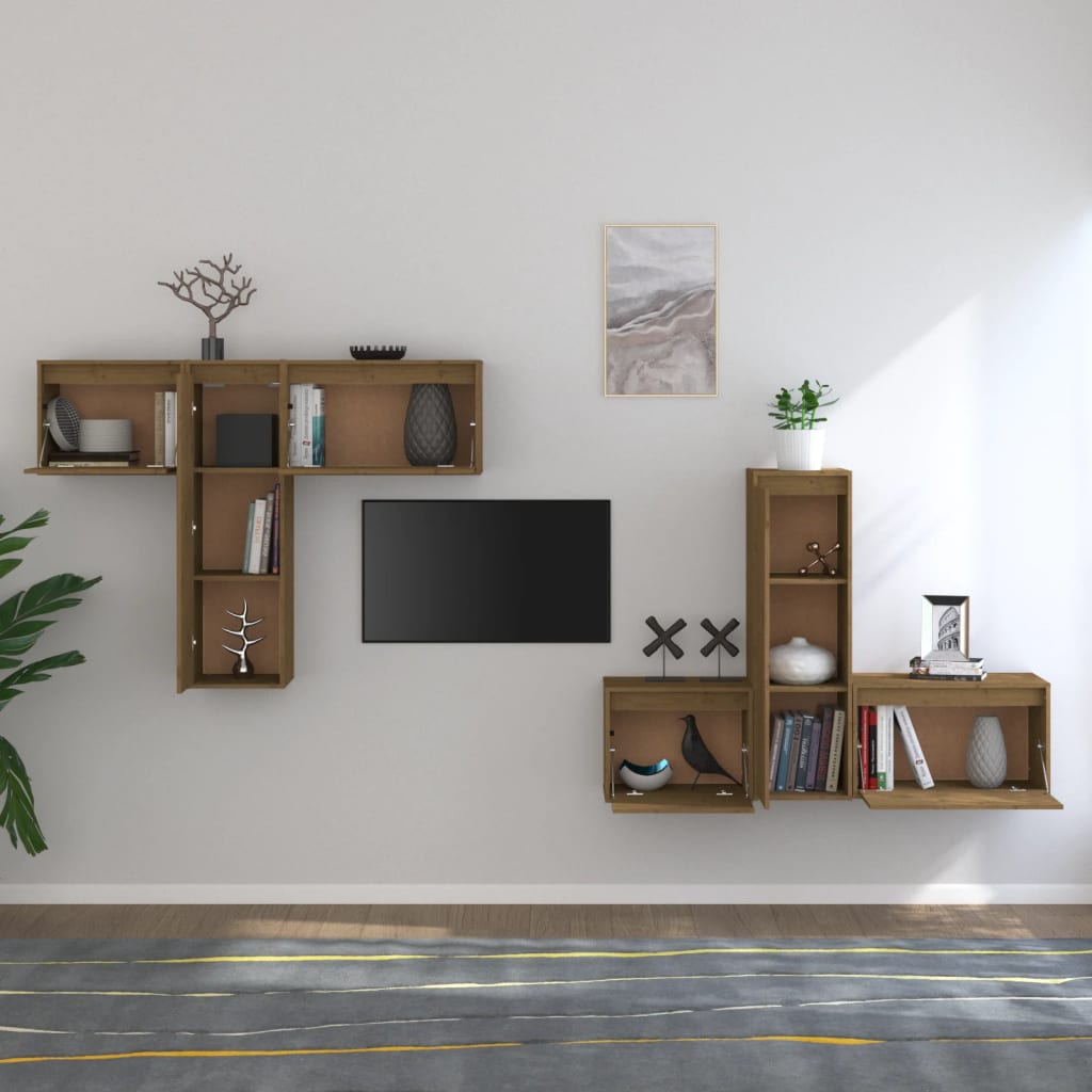 TV Cabinets 6 pcs Honey Brown Solid Wood Pine