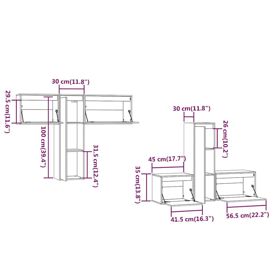 6 Piece TV Cabinet Set Honey Brown Solid Wood Pine