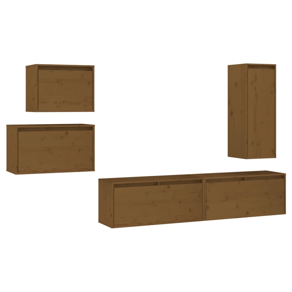 TV Cabinets 5 pcs Honey Brown Solid Wood Pine