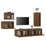 TV Cabinets 5 pcs Honey Brown Solid Wood Pine