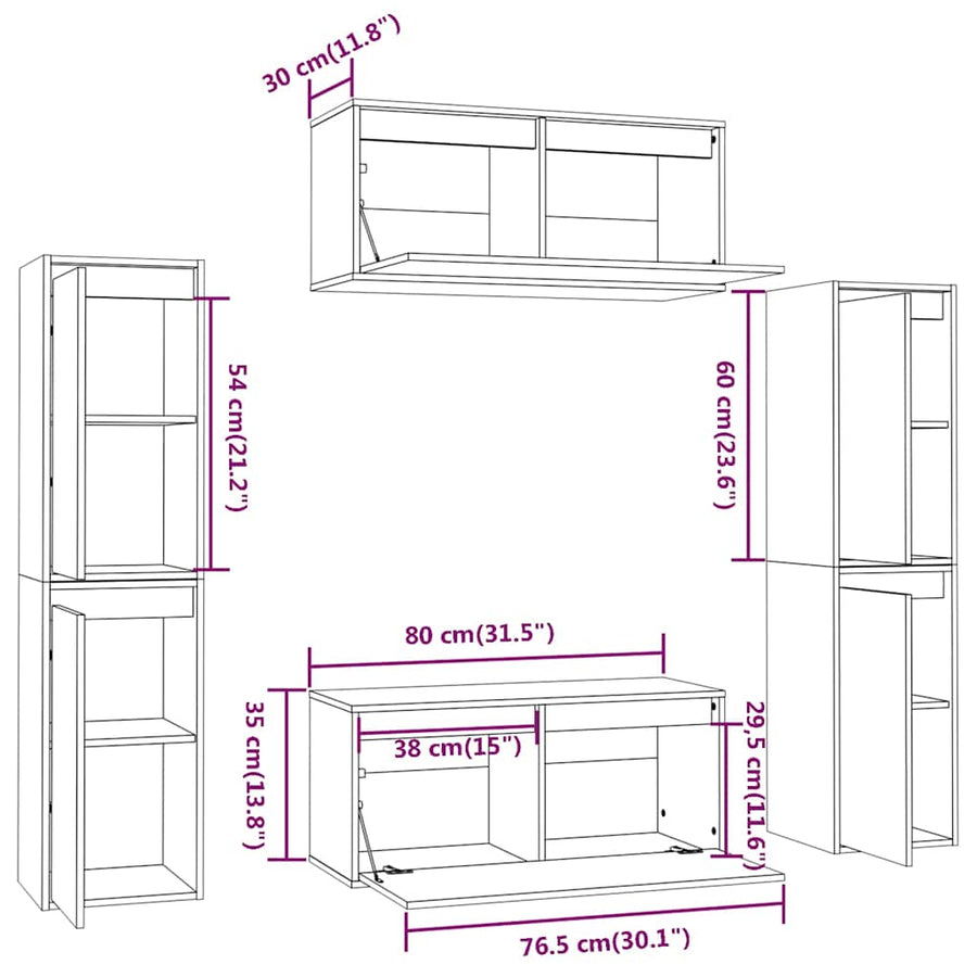 6 Piece TV Cabinet Set Solid Wood Pine