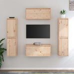 6 Piece TV Cabinet Set Solid Wood Pine