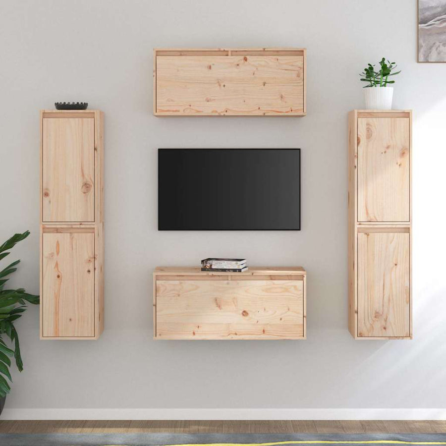 6 Piece TV Cabinet Set Solid Wood Pine