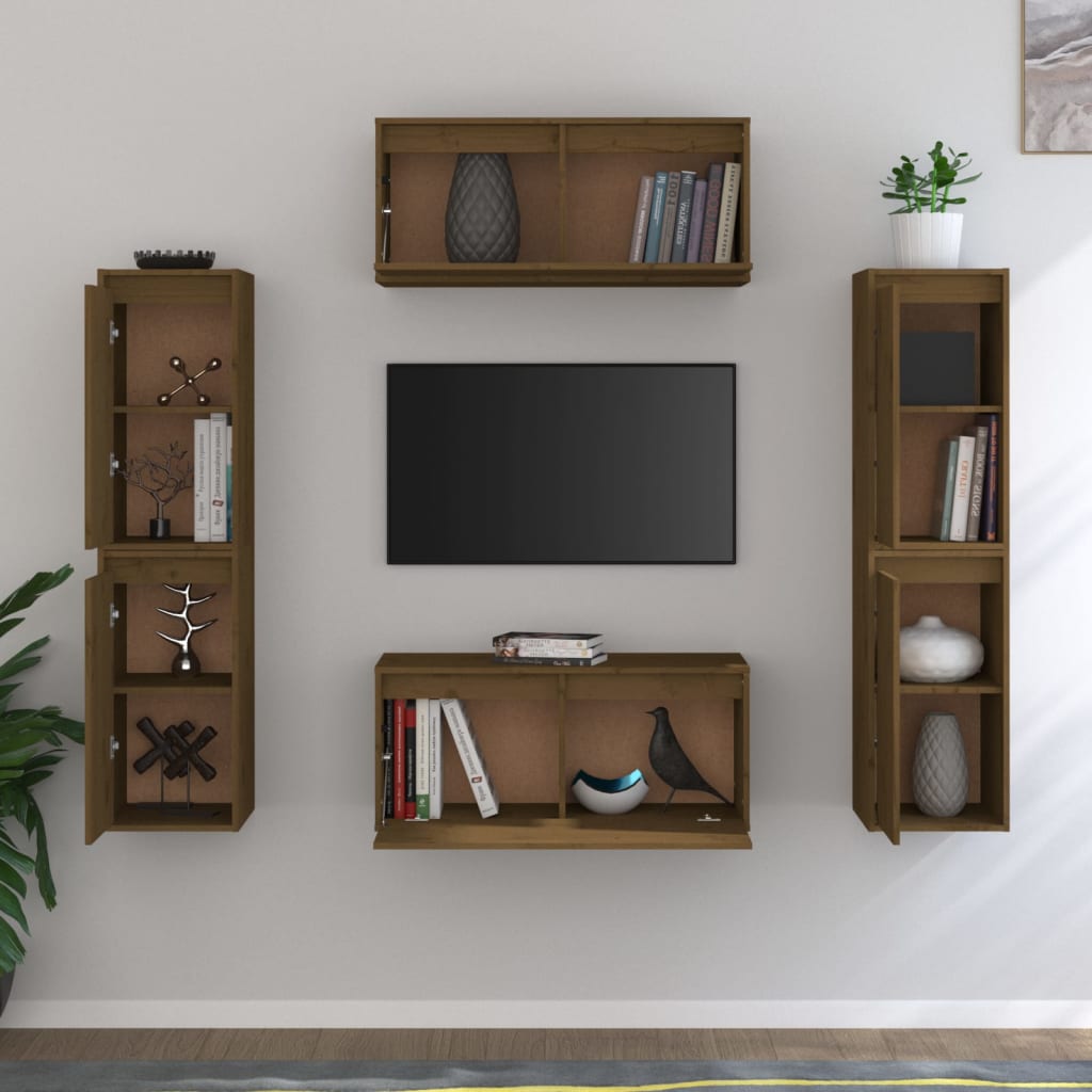 TV Cabinets 6 pcs Honey Brown Solid Wood Pine