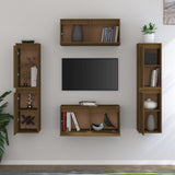 TV Cabinets 6 pcs Honey Brown Solid Wood Pine - Side View