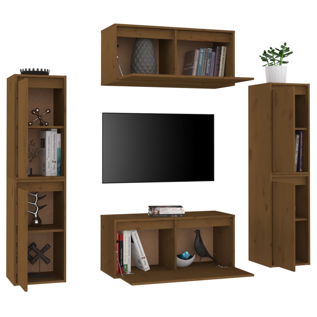 TV Cabinets 6 pcs Honey Brown Solid Wood Pine