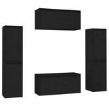 6 Piece TV Cabinet Set Black Solid Wood Pine - Front View