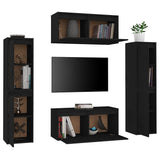 6 Piece TV Cabinet Set Black Solid Wood Pine - Top-Down View