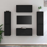6 Piece TV Cabinet Set Black Solid Wood Pine