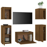 5 Piece TV Cabinet Set Honey Brown Solid Wood Pine - Side View