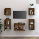 5 Piece TV Cabinet Set Honey Brown Solid Wood Pine