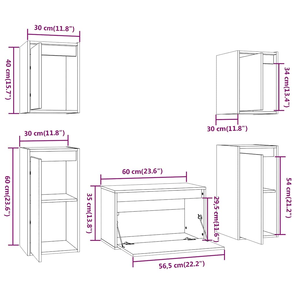 5 Piece TV Cabinet Set Honey Brown Solid Wood Pine