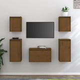 5 Piece TV Cabinet Set Honey Brown Solid Wood Pine